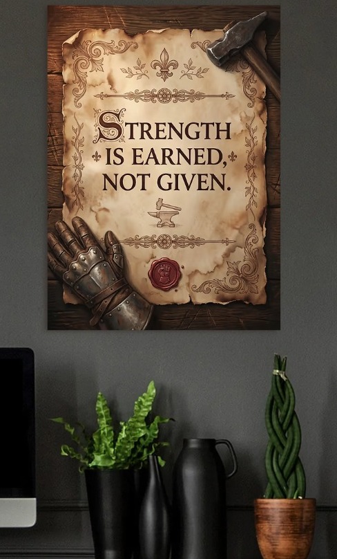 Strength is Earned Not Given Scroll — metal poster wall art by Lineer